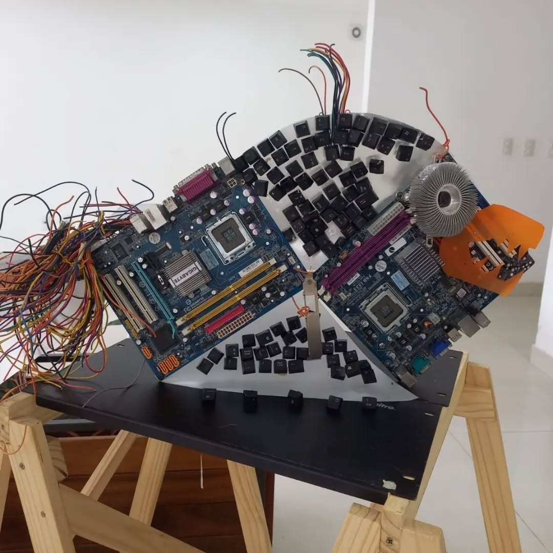Peças artesanais feitas com componentes de computador